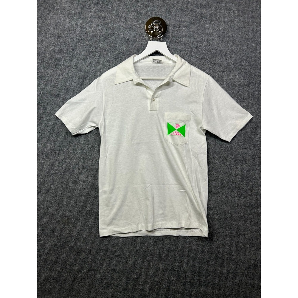 Vintage Stedman Polo Shirt Men's White LA Pocket Crewneck USA Made - Medium